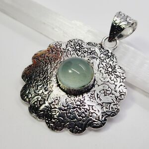 Chalcedony 925 Silver Plated Handmade Gemstone Pendant of 2.2" Ethnic Gift